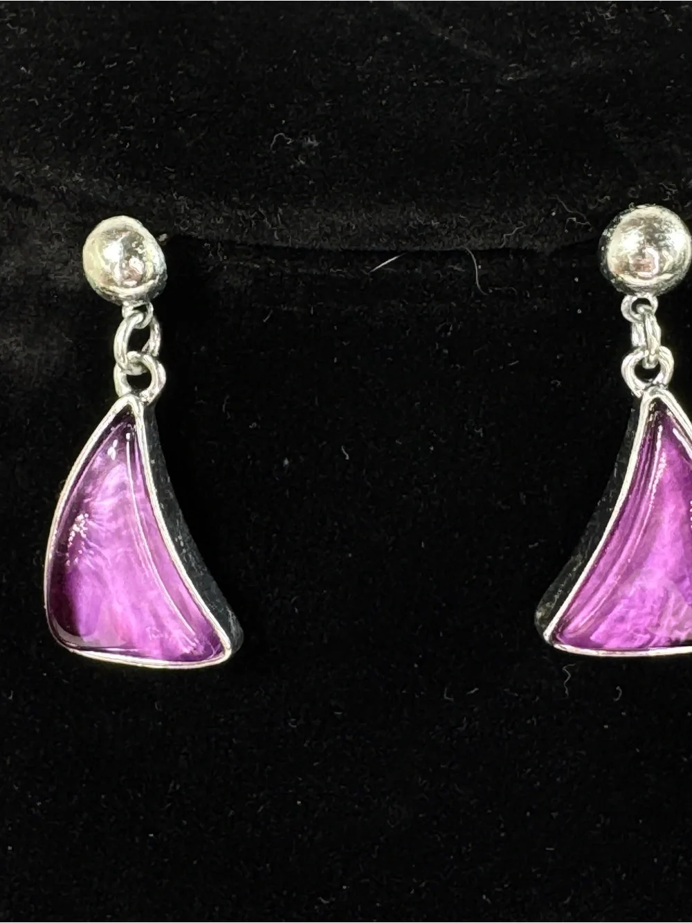 Rivir Purple and Silver Enamel Bib Statement Necklace and Earring Set Y2K‎